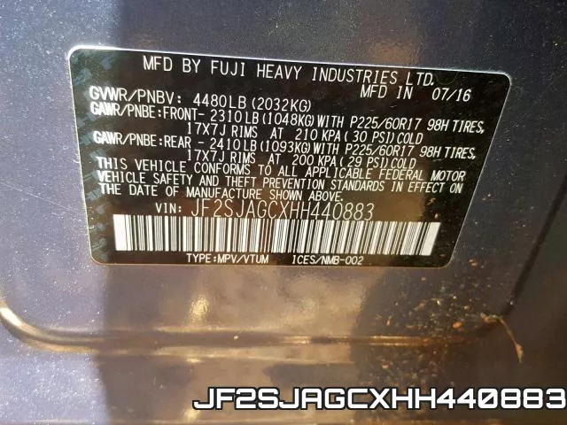 JF2SJAGCXHH440883 фото 2