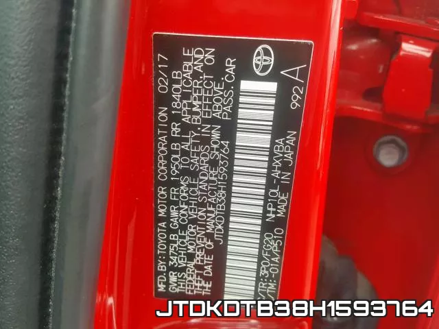 JTDKDTB38H1593764 фото 2
