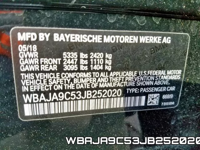 WBAJA9C53JB252020 фото 2