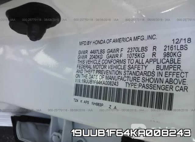 19UUB1F64KA008243 фото 10