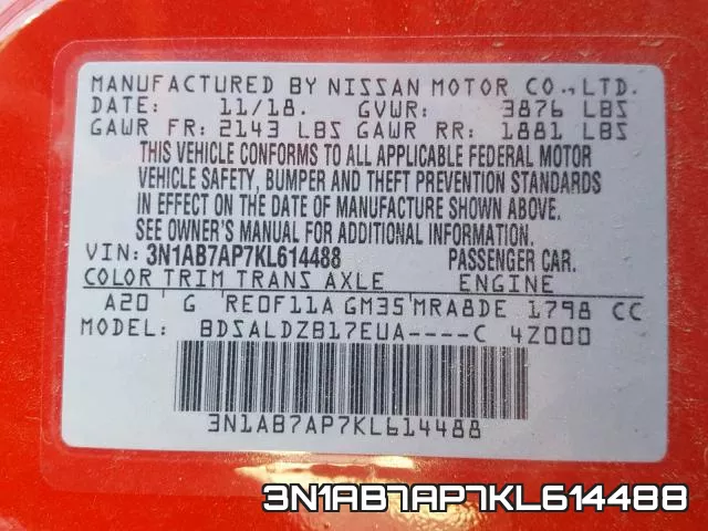 3N1AB7AP7KL614488 фото 2