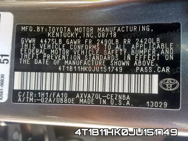 4T1B11HK0JU151749 фото 2