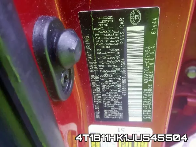 4T1B11HK1JU545504 фото 2