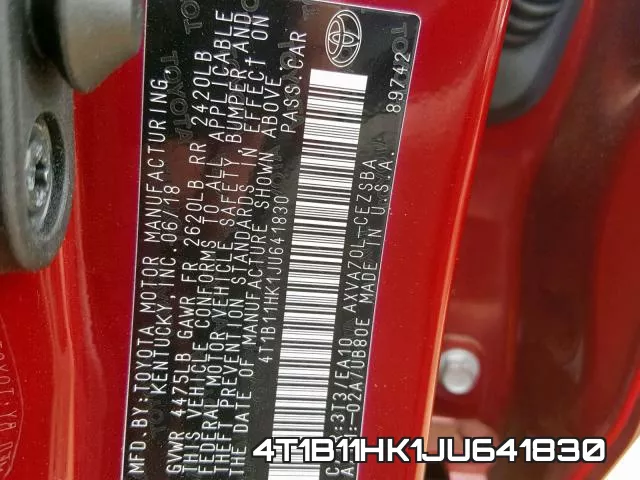 4T1B11HK1JU641830 фото 2