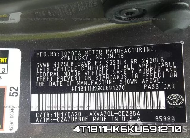 4T1B11HK6KU691270 фото 10