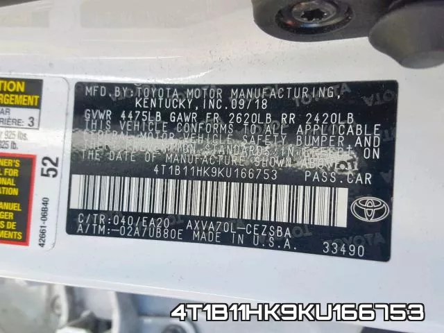 4T1B11HK9KU166753 фото 2