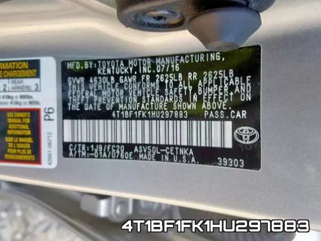 4T1BF1FK1HU297883 фото 2