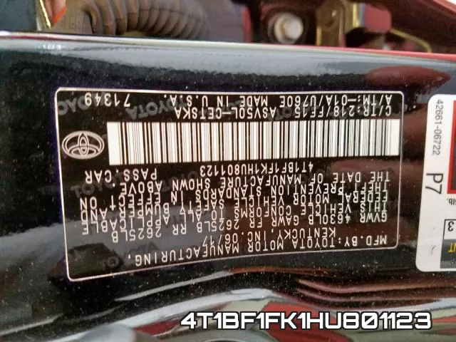 4T1BF1FK1HU801123 фото 2