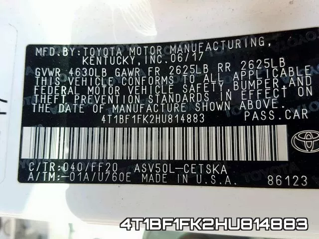 4T1BF1FK2HU814883 фото 2
