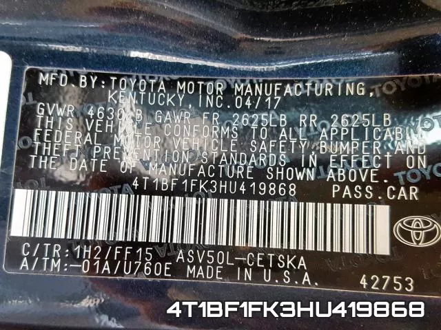 4T1BF1FK3HU419868 фото 2