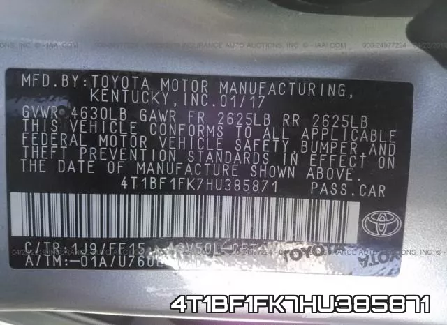4T1BF1FK7HU385871 фото 9