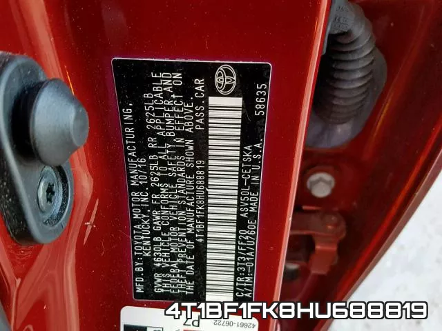 4T1BF1FK8HU688819 фото 2