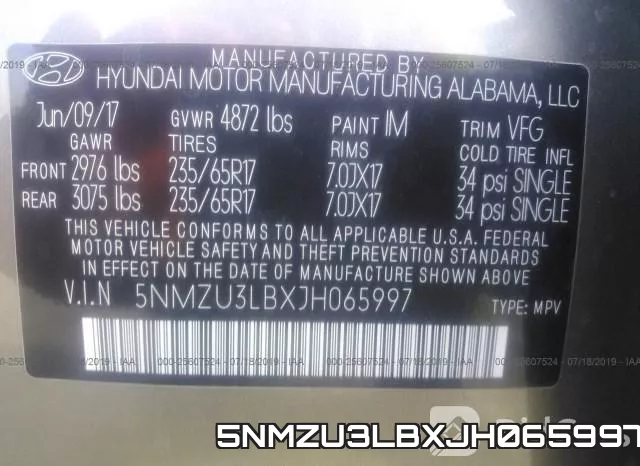 5NMZU3LBXJH065997 фото 10
