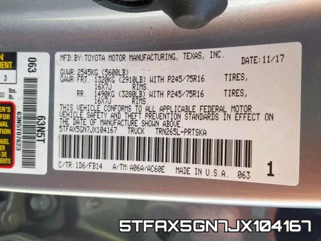 5TFAX5GN7JX104167 фото 2