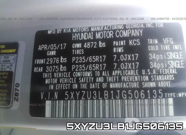 5XYZU3LB1JG506135 фото 10