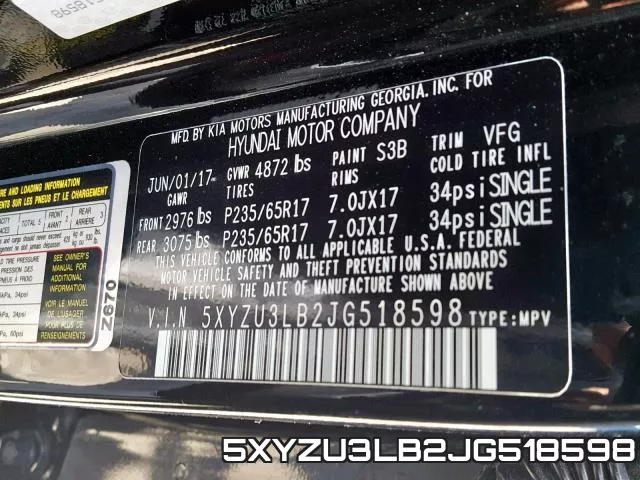 5XYZU3LB2JG518598 фото 2