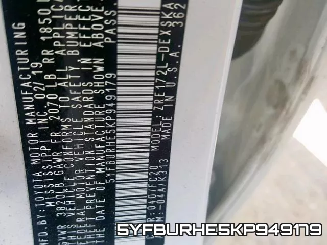 5YFBURHE5KP949179 фото 2