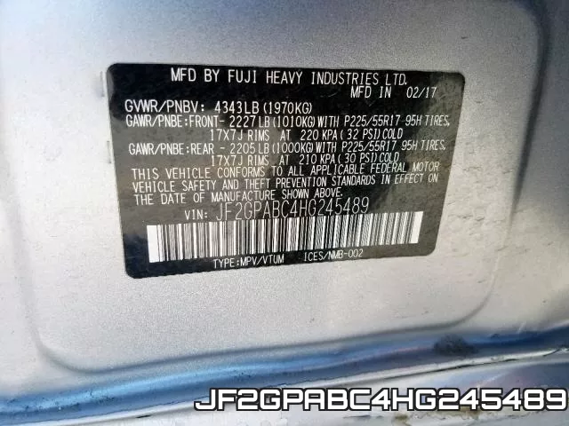 JF2GPABC4HG245489 фото 2
