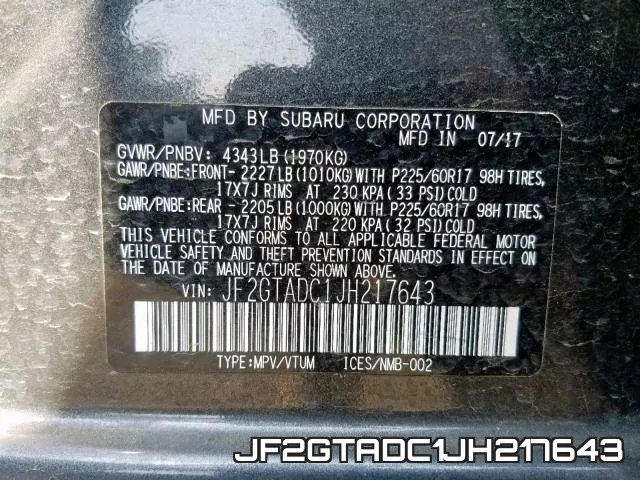 JF2GTADC1JH217643 фото 2