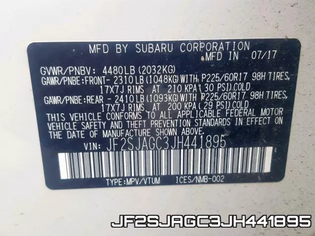 JF2SJAGC3JH441895 фото 2