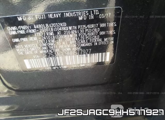 JF2SJAGC9HH577927 фото 10