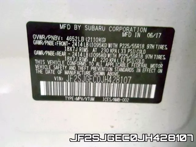 JF2SJGEC0JH428107 фото 2