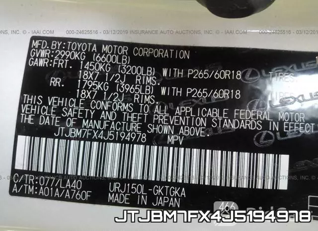 JTJBM7FX4J5194978 фото 10