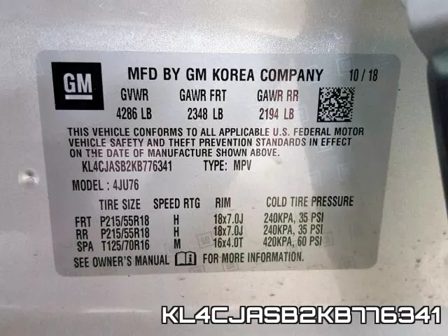 KL4CJASB2KB776341 фото 2