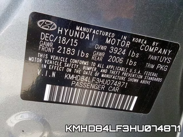 KMHD84LF3HU074871 фото 2
