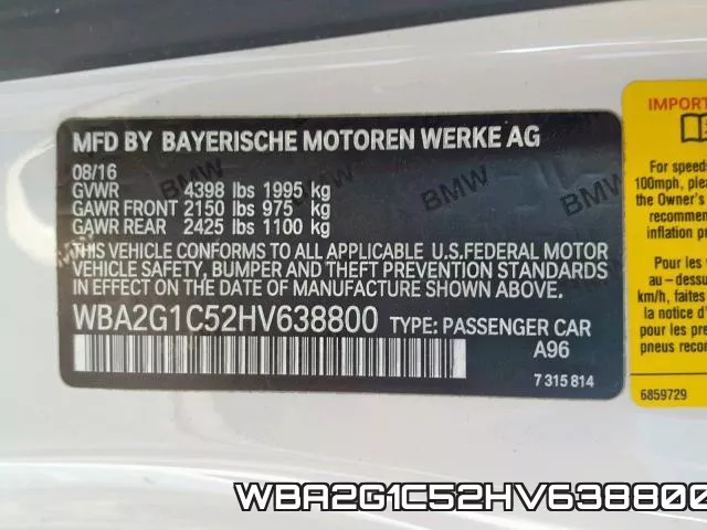 WBA2G1C52HV638800 фото 2
