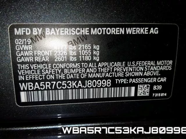 WBA5R7C53KAJ80998 фото 2