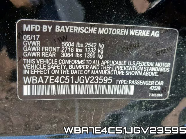 WBA7E4C51JGV23595 фото 2