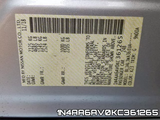 1N4AA6AV0KC361265 фото 2