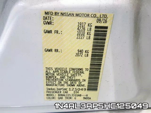 1N4AL3AP5HC125049 фото 2