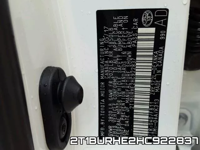 2T1BURHE2HC922837 фото 2
