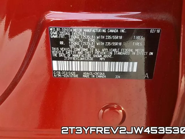2T3YFREV2JW453530 фото 2