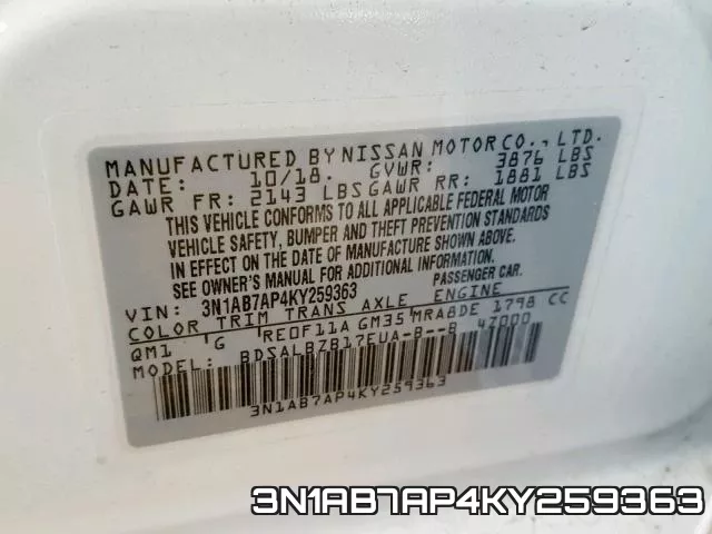 3N1AB7AP4KY259363 фото 2