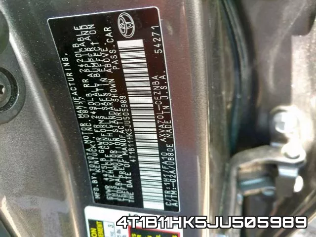 4T1B11HK5JU505989 фото 2
