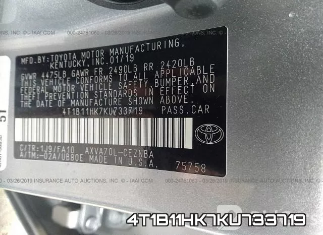 4T1B11HK7KU733719 фото 10