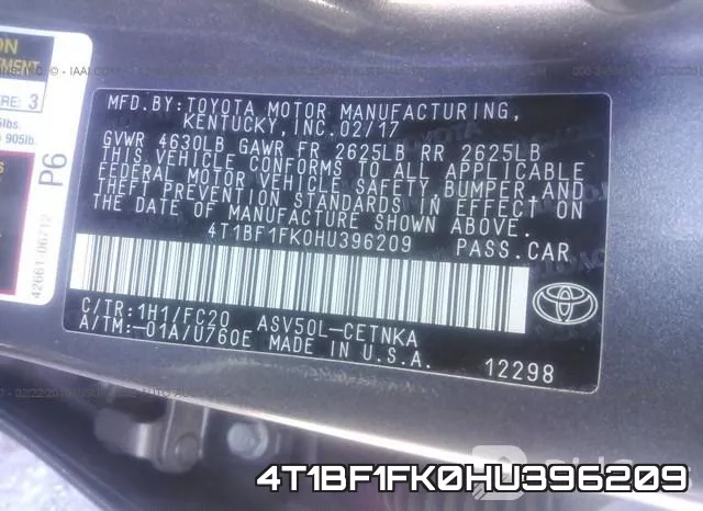 4T1BF1FK0HU396209 фото 10