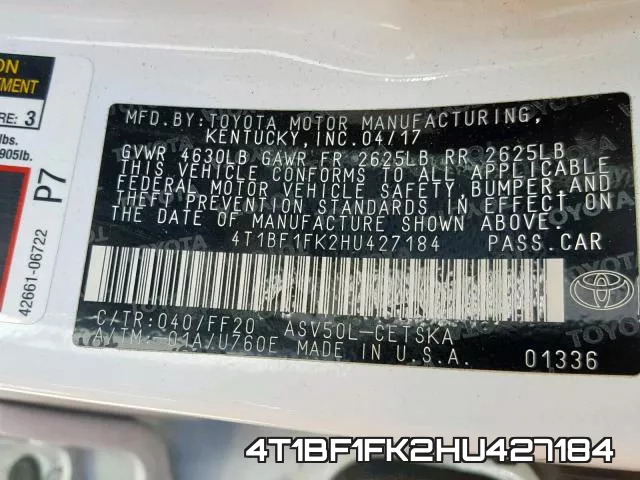 4T1BF1FK2HU427184 фото 2