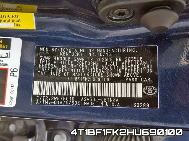 4T1BF1FK2HU690100 фото 2