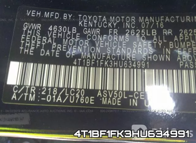 4T1BF1FK3HU634991 фото 10