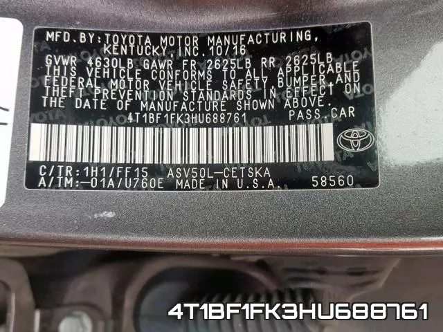 4T1BF1FK3HU688761 фото 2