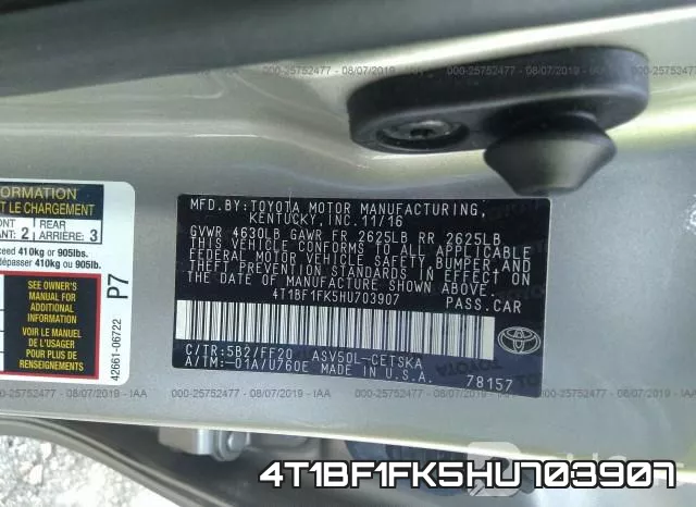 4T1BF1FK5HU703907 фото 10
