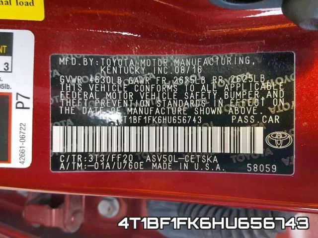 4T1BF1FK6HU656743 фото 2