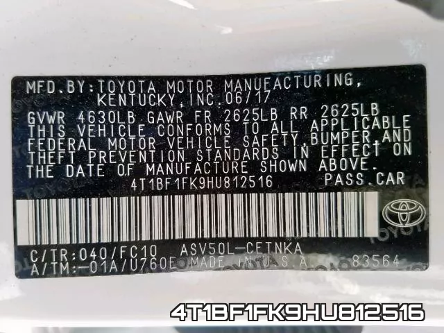 4T1BF1FK9HU812516 фото 2