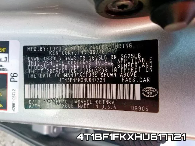 4T1BF1FKXHU617721 фото 2