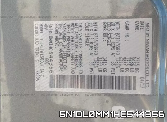 5N1DL0MM1HC544356 фото 10