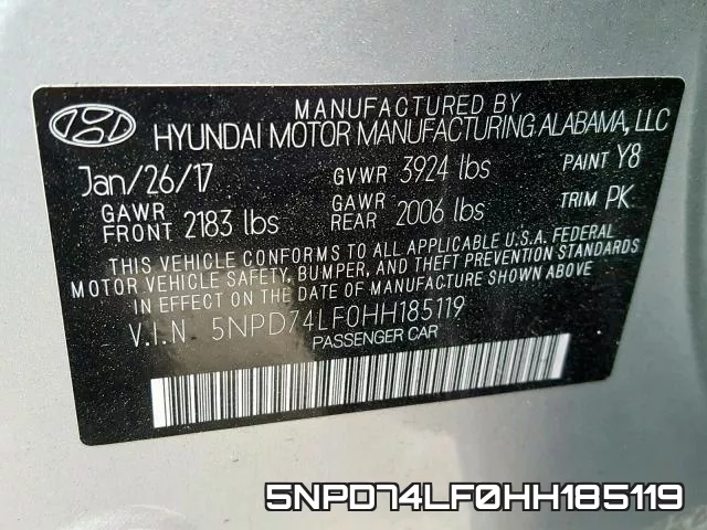 5NPD74LF0HH185119 фото 2